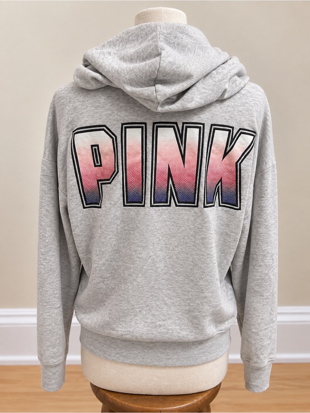 PINK Victoria's Secret Gray Hooded Sweatshirt with Ombre Logo